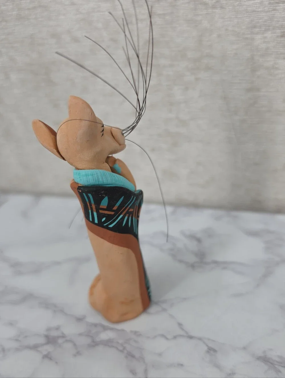 Native American Nativity Set Turquoise Brown Peublo Pottery Figurines Vintage